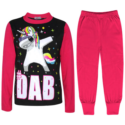 Kids Girls Pyjamas Dabbing Unicorn #Dab Floss Lounge Wear Nightwear PJS 5-13 Yrs