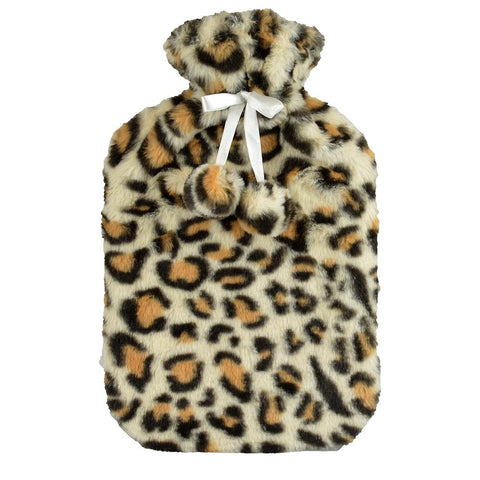 A2Z Hot Water Bottle Leopard Hearts Fleece Cover 2 Liter Bottles Heat Therapy