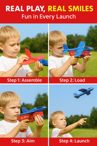 Kids Catapult Aircraft Launcher Glider Gun Set with 2 Foam Planes for Ages 3+