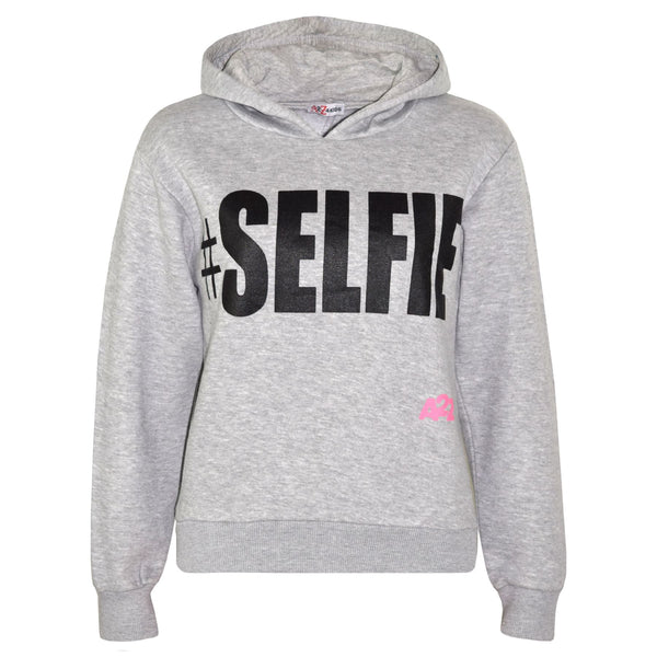 Kids Girls Boys Sweat Shirts Tops #Selfie Hooded Jumpers Hoodies New Age 2-13 Yr
