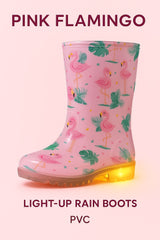 A2Z 4 Kids Girls Pink Flamingo Wellington Boots Light Up Rain Waterproof Wellies