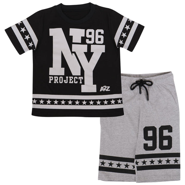 A2Z 4 Kids® Kids Boys Girls T Shirt Short Set Designer's Black 100% Cotton NY New York Print T-Shirt Top & Shorts Set Age 5 6 7 8 9 10 11 12 13 Years