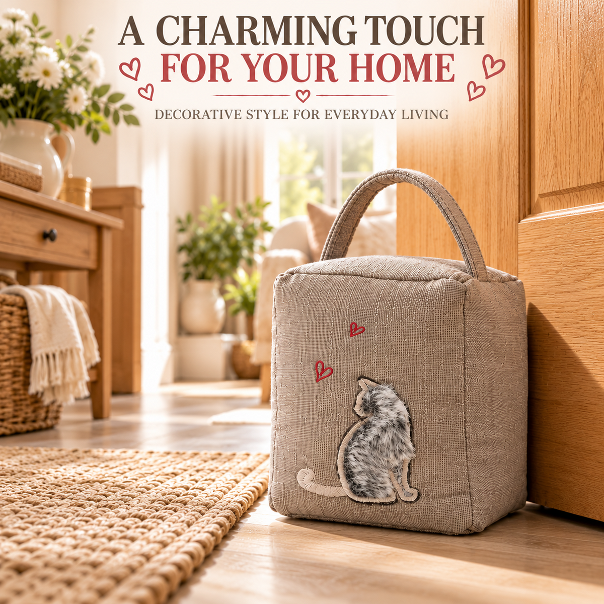 A2Z Cat Applique Square Doorstop 1kg Weight Fabric Home Decorative Ornament
