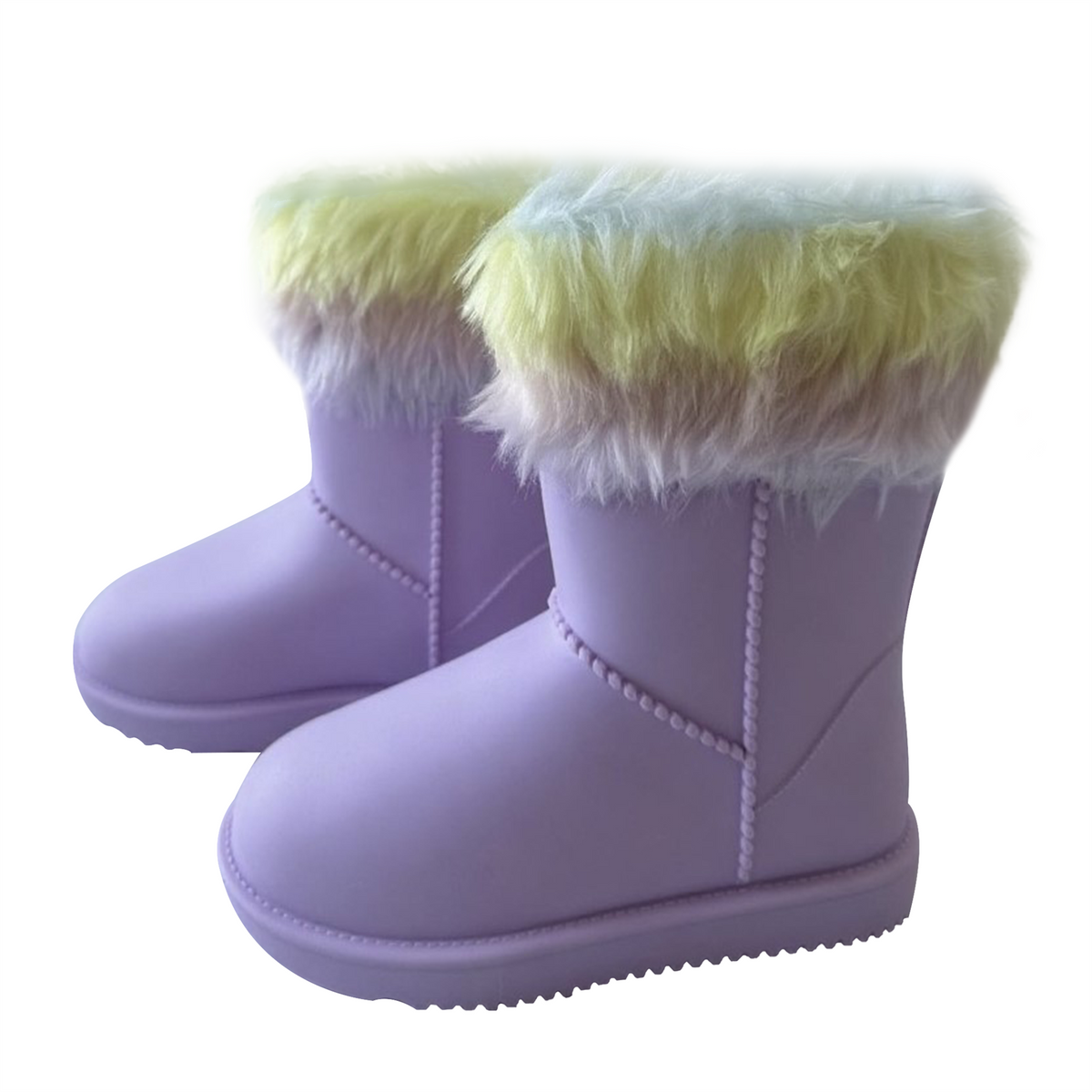 Girls Faux Fur Lined PVC Outer Non Slip Sole Snow Shoes Purple Sizes 10 to 2.5