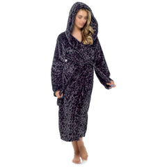 Ladies Shimmer Fleece Robe Calf Length with Belt Pockets Dressing Gown for Women