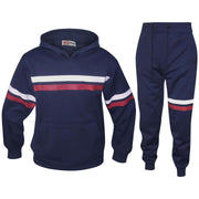 A2Z 4 Kids Girls Boys Tracksuit Designer's Plain Navy Contrast With Red & White Stripes Fleece Hooded Hoodie Top Bottom Workout Running Jogging Suit Gymwear Joggers Age 5 6 7 8 9 10 11 12 13 Years