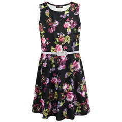 Kids Girls Skater Dress Sleeveless Floral Style Wear Age 5-13 Years