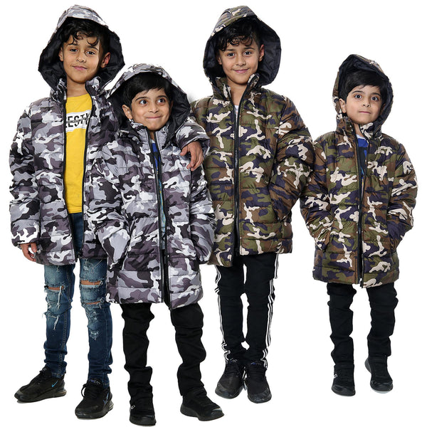 Kids Camo Puffer Coat Hooded Jacket New Detachable Hood Boys Age 3-13 yrs