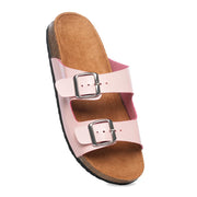 A2Z Womens Open Toe Footbed Sandals Slip On Double Strap Buckle Cork Slide Mule