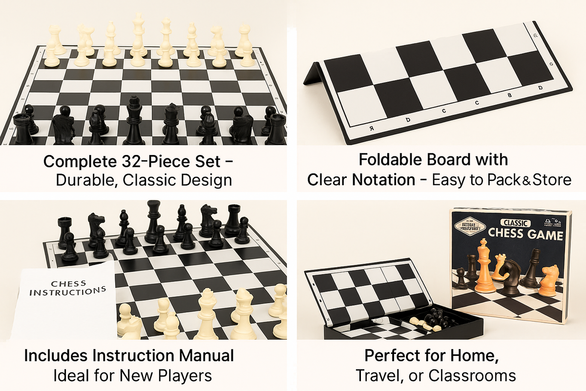 A2Z Classic Folding Chess Set With 32 Pieces Strategy Game Kids & Adults Age 8+
