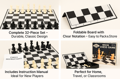 A2Z Classic Folding Chess Set With 32 Pieces Strategy Game Kids & Adults Age 8+