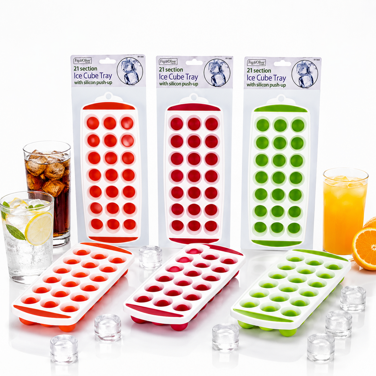 A2Z 21 Cube Ice Tray Silicone Push Up Easy Release Freezer Ice Mould PP TPR