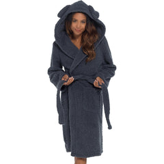 A2Z Womens Luxurious Fluffy Fleece Robe Winter Sherpa Hooded Dressing Gown