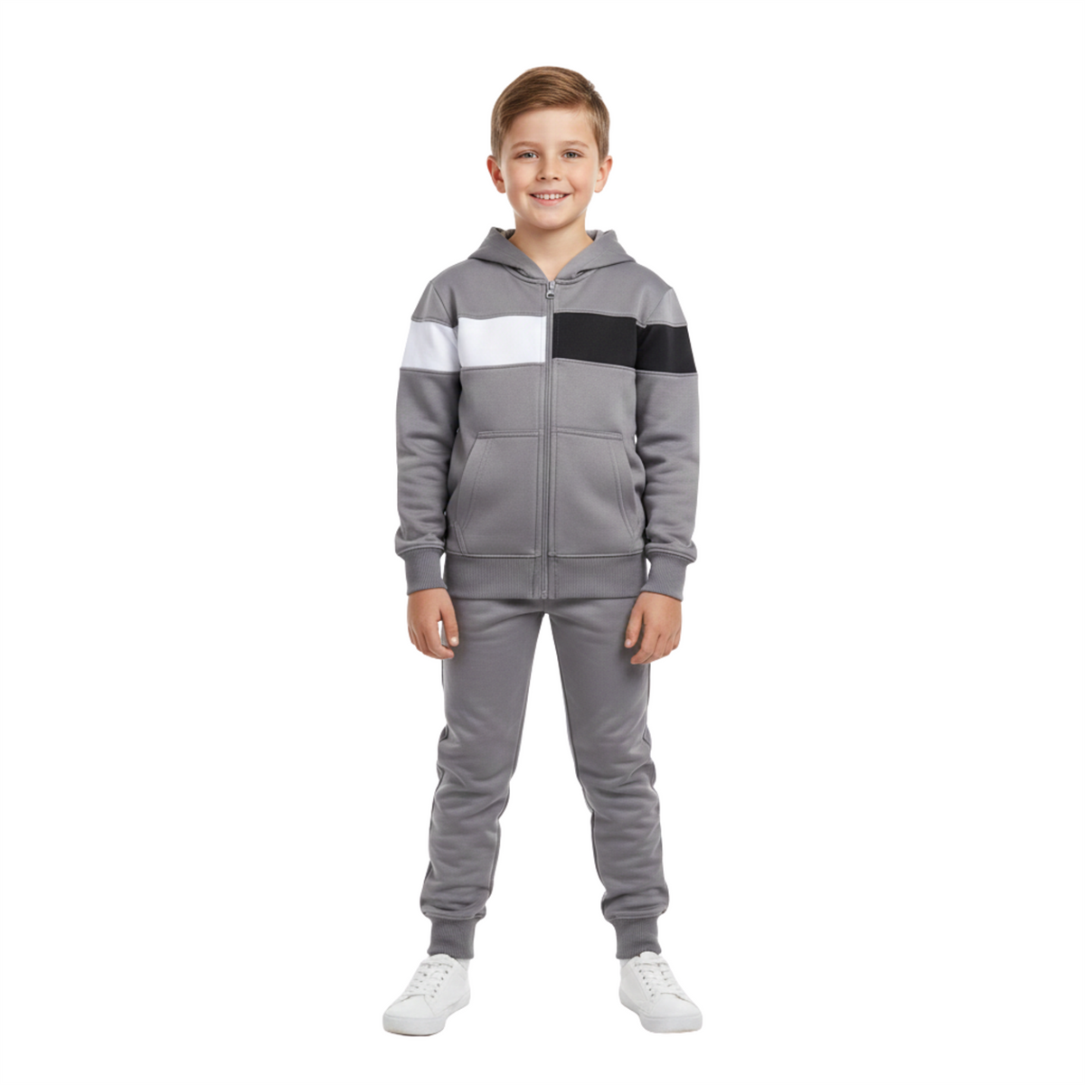 Kids Girls Boys Tracksuit Contrast Panelled Hoodie & Bottom Jogging Suits
