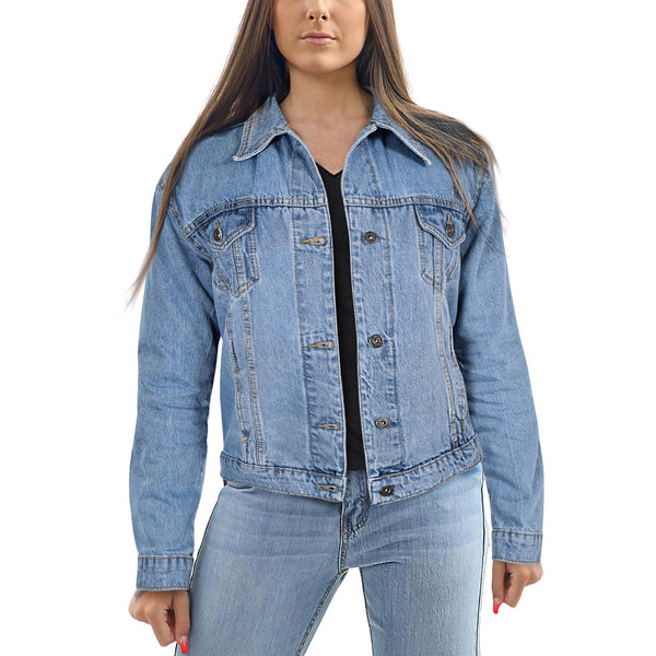 Ladies Denim Jacket Light Blue Premium Cotton Fashion Coat Vintage Classic Jeans