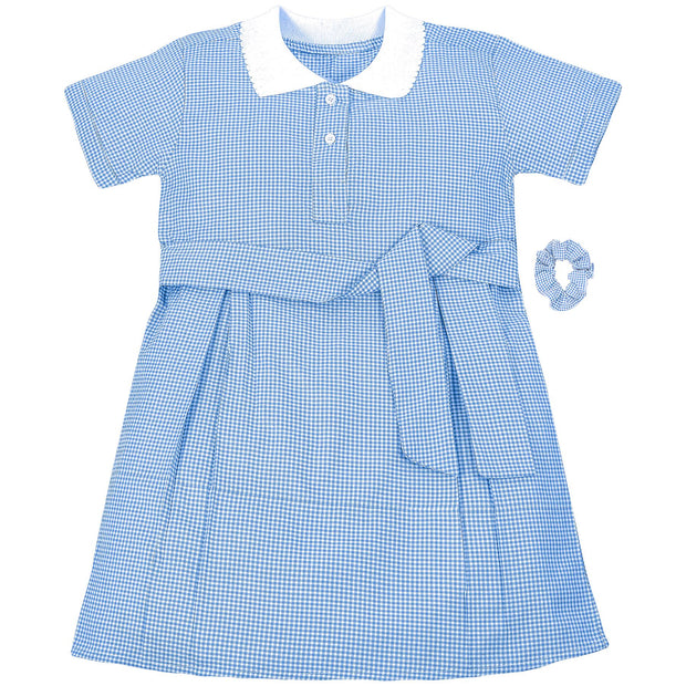 Girls 2 Pack Gingham School Dress Check Belted Dresses With Matching Scrunchies - A2Z 4 Kids