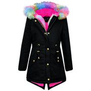 Kids Hooded Jacket Girls Fur Parka School Jackets Outwear Coat 5-13 Years