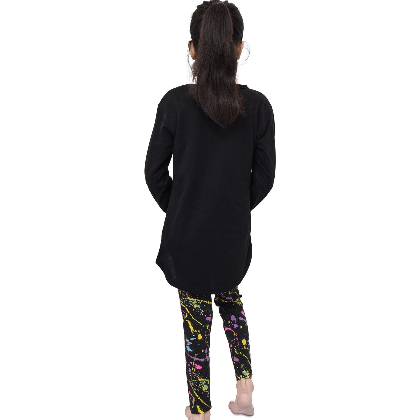 Kids Girls Long Sleeves Black Love Print T Shirt & Splash Legging Outfit Set