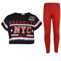 Kids Girls Tops Brooklyn NYC 1975 Stylish Crop Top Legging Lounge Wear Set 5-13Y