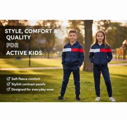 Kids Girls Boys Tracksuit Contrast Panelled Hoodie & Bottom Jogging Suits