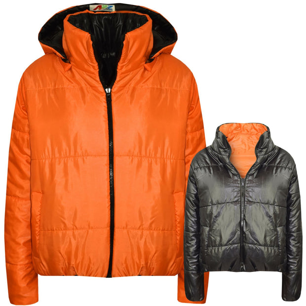 Girls Jackets Kids Reversible Cropped Hooded Padded Puffer Jacket Coat 5-13 Year