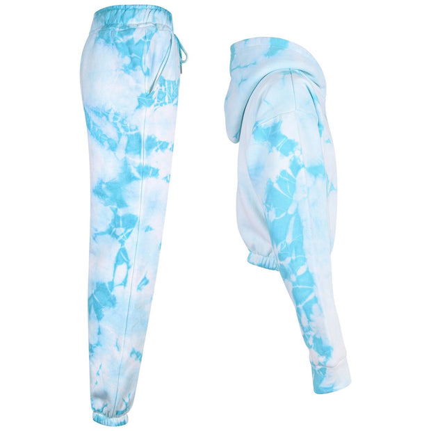 Kids Tie Dye Tracksuit Gym Cropped Hoodie Sweatpants Cord Set Girls Age 5-13