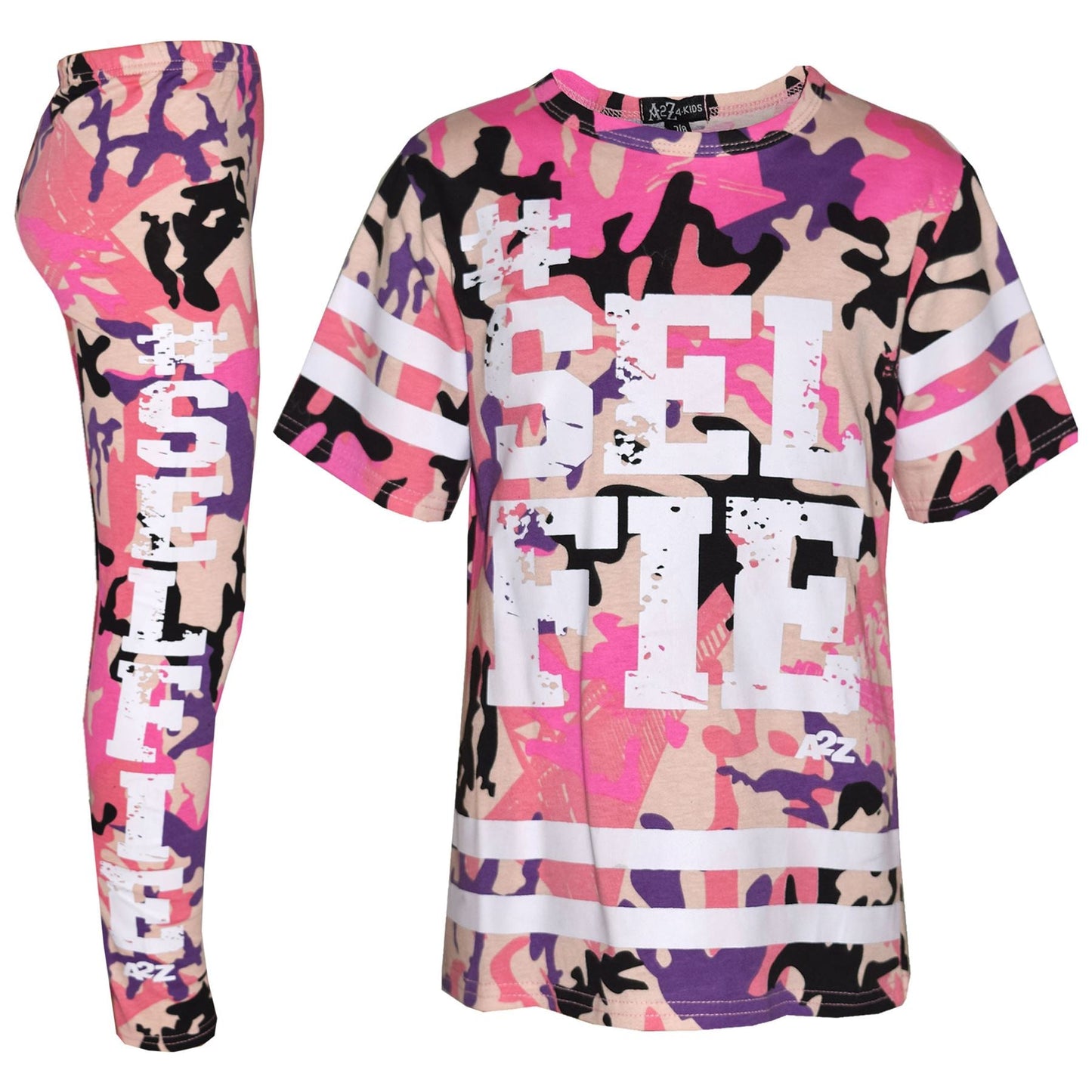 Girls Top Kids Designer's #Selfie Fashion T Shirt Top & Legging Set 7-13 Years