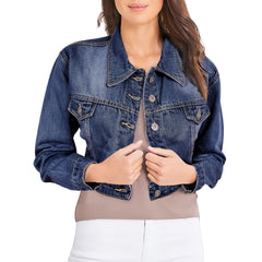 Ladies Women Fashion Cropped Denim Jacket Jean Long Sleeve Jacket Size 8-20