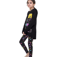 Kids Girls Long Sleeves Black Love Print T Shirt & Splash Legging Outfit Set