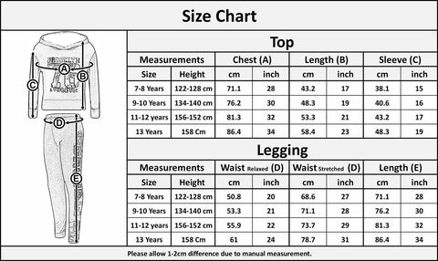 Kids Crop Top & Legging Set Active Wear Girls 5-13 Years