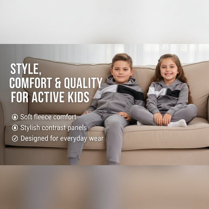 Kids Girls Boys Tracksuit Contrast Panelled Hoodie & Bottom Jogging Suits