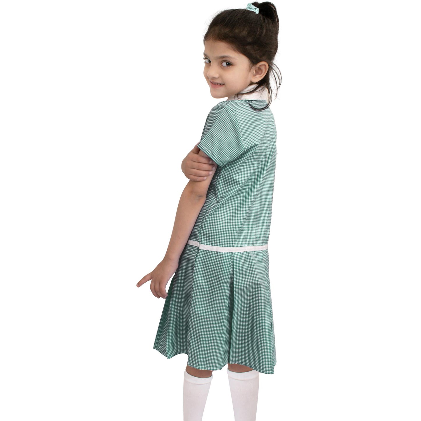 Kids Girls Gingham School Dress Zip Up Check Dresses With Matching Scrunchies