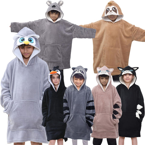Kids Girls Boys Oversized Hoodie Snuggle Blanket Super Soft Warm Fleece 3-13 Yrs