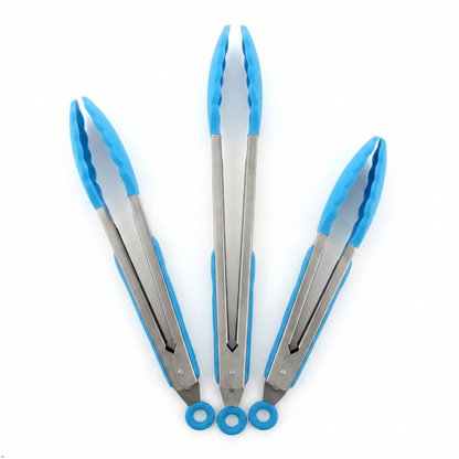 Silicone Grip Tongs Pack of 3 Heat Resistant Kitchen BBQ Cooking Serving Tongs