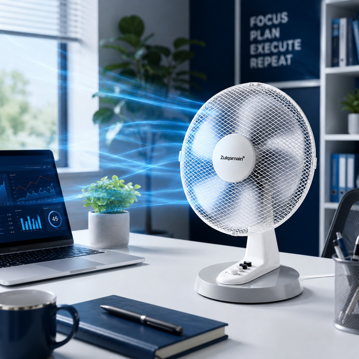 12 Inch Desk Fan with Oscillation 3 Speed Settings Tilt Angle Design Table Fan