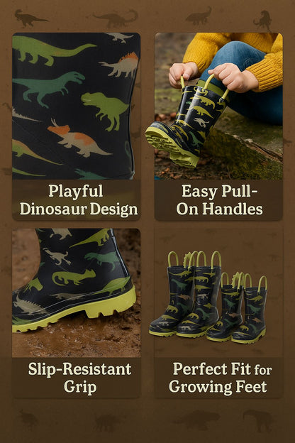 Dinosaur Wellington Boots Boys Girls PVC Rain Wellies Non-Slip Waterproof Shoes