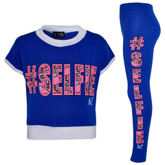 Girls Top Kids #Selfie Print Designer T Shirt & Graffiti Legging Set 7-13 Years