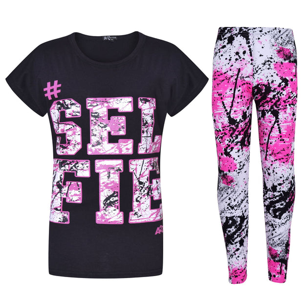 A2Z 4 Kids Girls Love Print Top Short Sleeve T-Shirt & Splash Print Fashion Leggings Set Age 5-13 years