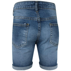 Kids Boys Ripped Mid Blue Denim Shorts Comfort Stretch Jeans Trouser Pants 5-13