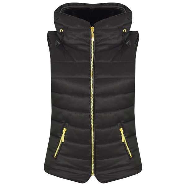 A2Z 4 Kids Kids Girls Boys Designer's Black Sleeveless Hooded Padded Quilted Puffer Bubble Gilet Bodywarmer Jackets Age 5 6 7 8 9 10 11 12 13 Years