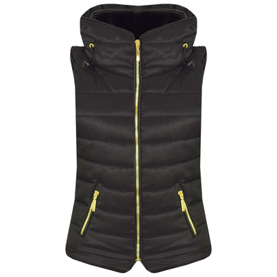 A2Z 4 Kids Kids Girls Boys Designer's Black Sleeveless Hooded Padded Quilted Puffer Bubble Gilet Bodywarmer Jackets Age 5 6 7 8 9 10 11 12 13 Years