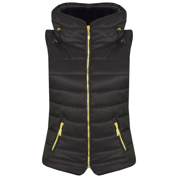 A2Z 4 Kids Kids Girls Boys Designer's Black Sleeveless Hooded Padded Quilted Puffer Bubble Gilet Bodywarmer Jackets Age 5 6 7 8 9 10 11 12 13 Years