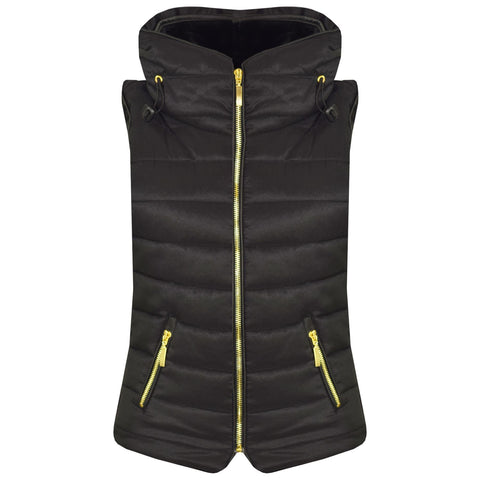A2Z 4 Kids Kids Girls Boys Designer's Black Sleeveless Hooded Padded Quilted Puffer Bubble Gilet Bodywarmer Jackets Age 5 6 7 8 9 10 11 12 13 Years