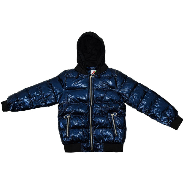Kids Girls Boys Fashion Shiny Padded Jacket Metallic Wet Look Bubble Coat