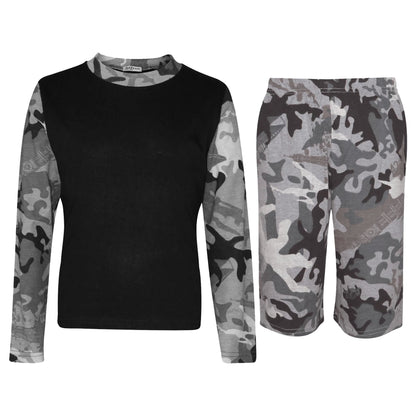Kids Boys Long Sleeve Pyjamas Contrast T-Shirt Shorts loungewear Age 5-13 Years