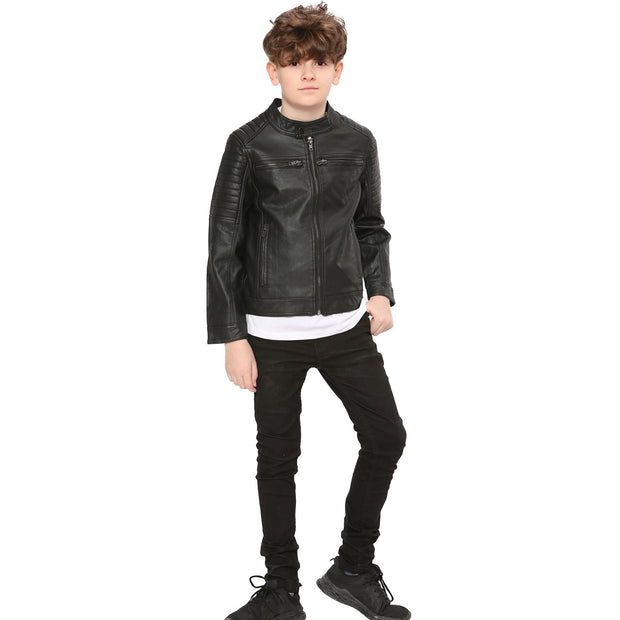 A2Z 4 Kids Motorcycle Biker Black Jacket PU Leather Jacket Zipper Stylish Boys Age 5-13 Years