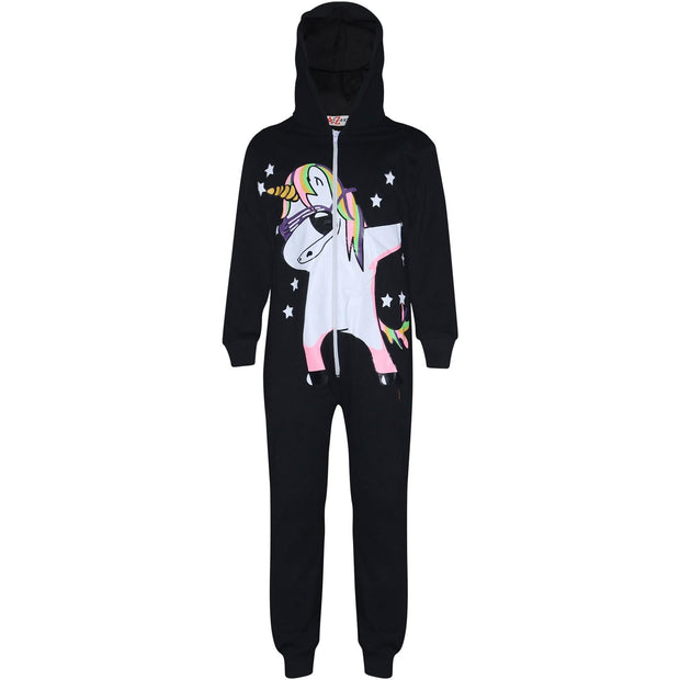 A2Z 4 Kids Kids Girls 100% Cotton Onesie Black Dabbing Unicorn & Starts Print All In One Jumpsuit Playsuit Nightwear New Age 5 6 7 8 9 10 11 12 13 Years