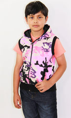 Kids Hooded Gilet Jacket Fleece Fabric No Sleeve Zipper Coat Boys Age 5-13 Year