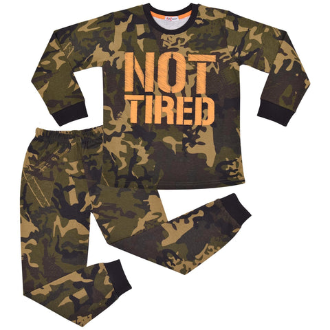 Kids Unisex Camo Green Print Pyjamas Children PJs Loungewear Age 2-13