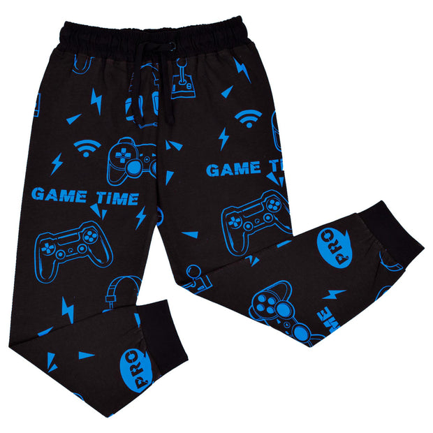 Kids Girls Boys Pyjamas Game Time Contrast Top Bottom 2 Piece PJS Sleepwear Set